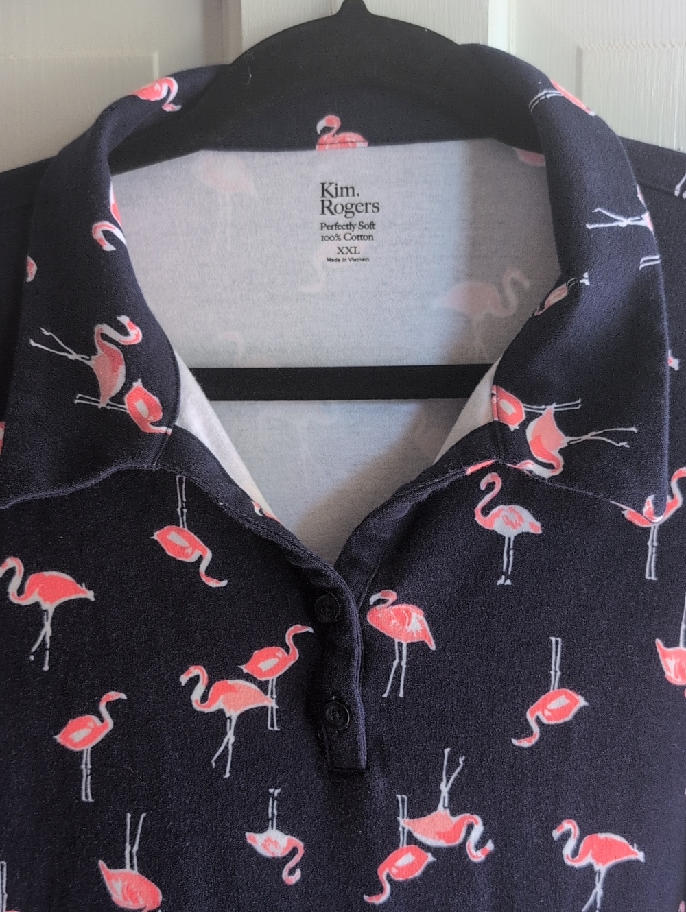 Kim Rogers Navy Polo Dress with Pink Flamingo Print
